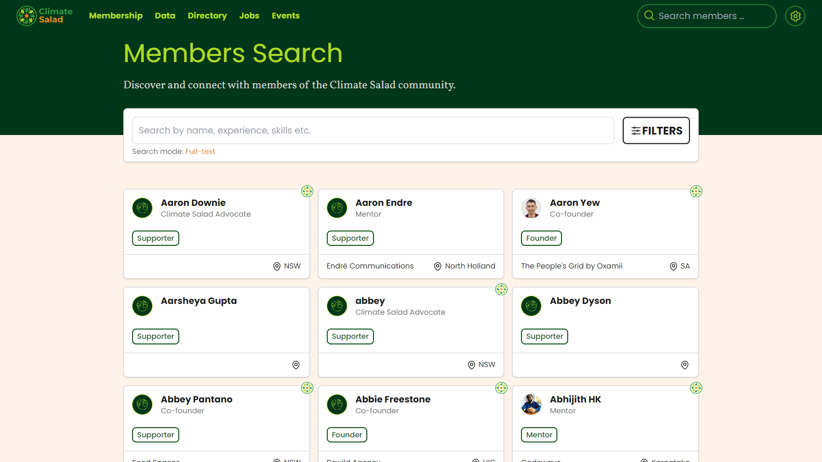 Screenshot members directory