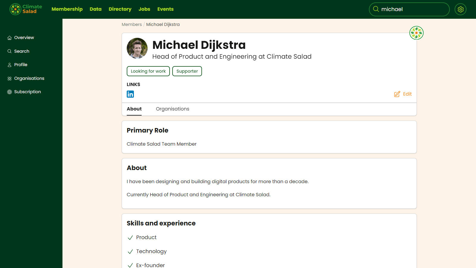 Screenshot member profile